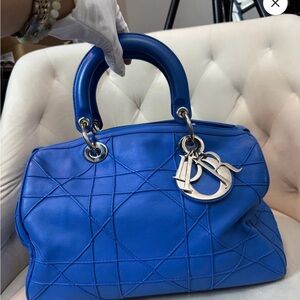 Dior Granville Polochon Vibrant Blue Satchel with Silver Accents